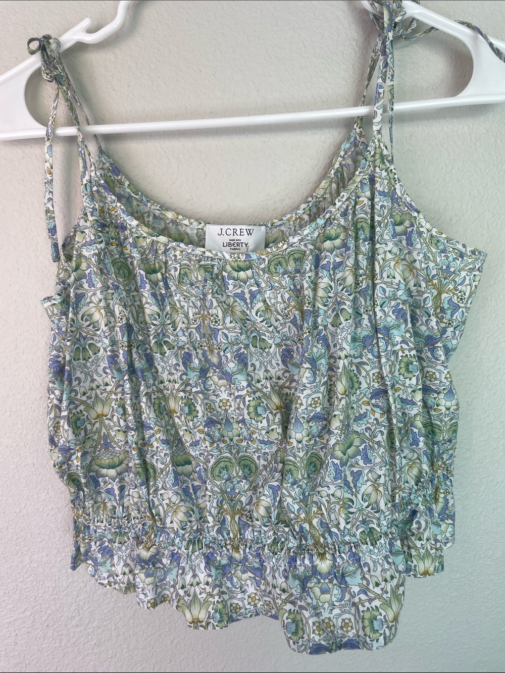 J. Crew Floral Tie-Strap Cropped Camisole in Green & Blue